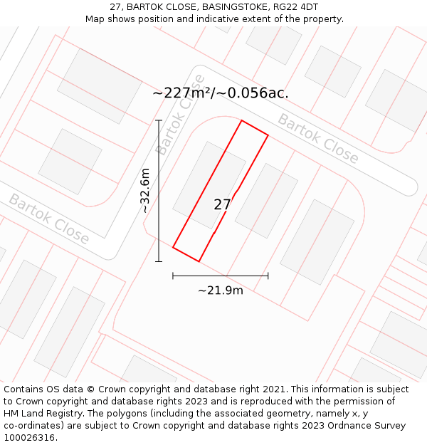 27, BARTOK CLOSE, BASINGSTOKE, RG22 4DT: Plot and title map