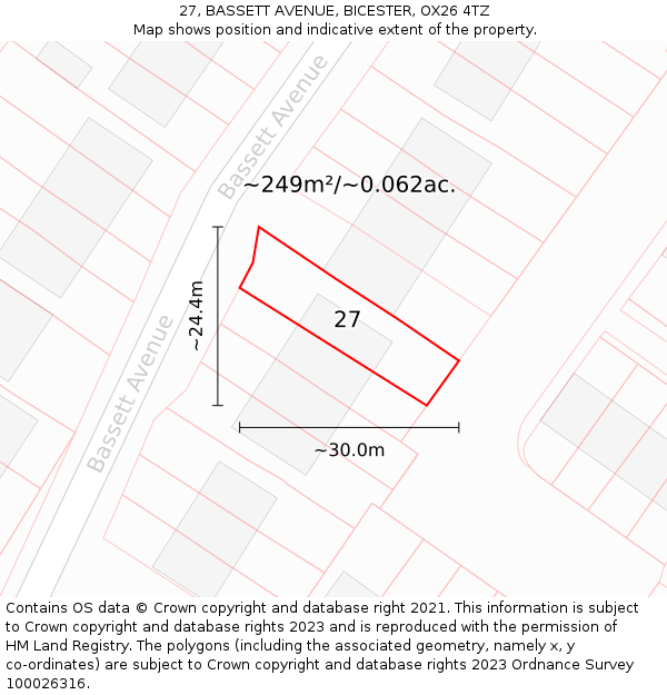 27, BASSETT AVENUE, BICESTER, OX26 4TZ: Plot and title map