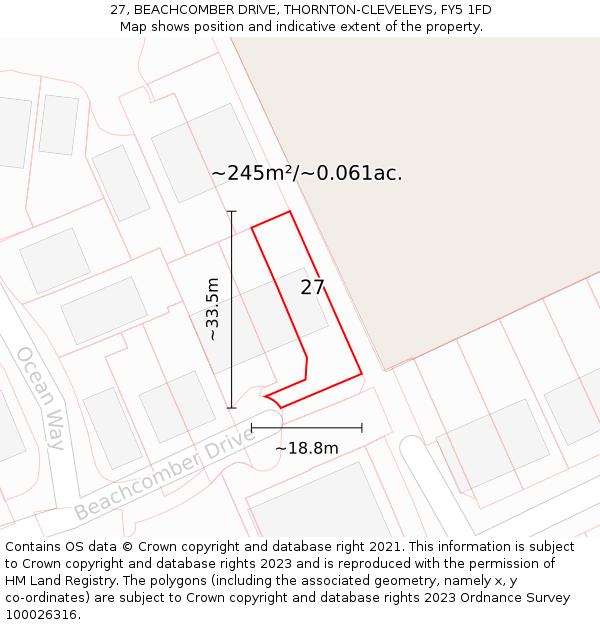 27, BEACHCOMBER DRIVE, THORNTON-CLEVELEYS, FY5 1FD: Plot and title map