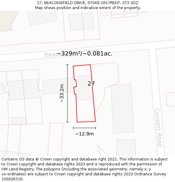 27, BEACONSFIELD DRIVE, STOKE-ON-TRENT, ST3 3DZ: Plot and title map