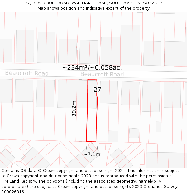 27, BEAUCROFT ROAD, WALTHAM CHASE, SOUTHAMPTON, SO32 2LZ: Plot and title map