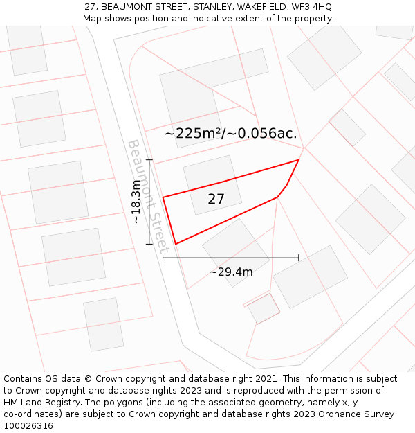 27, BEAUMONT STREET, STANLEY, WAKEFIELD, WF3 4HQ: Plot and title map