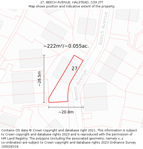 27, BEECH AVENUE, HALSTEAD, CO9 2TT: Plot and title map