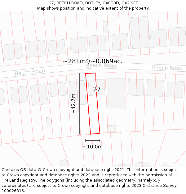 27, BEECH ROAD, BOTLEY, OXFORD, OX2 9EF: Plot and title map