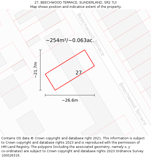 27, BEECHWOOD TERRACE, SUNDERLAND, SR2 7LY: Plot and title map