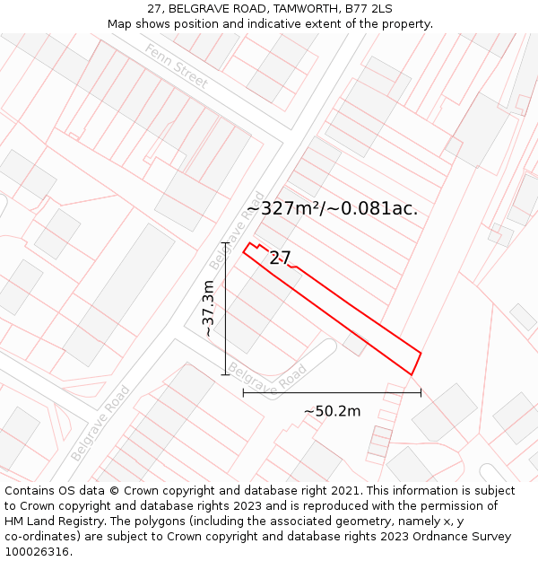 27, BELGRAVE ROAD, TAMWORTH, B77 2LS: Plot and title map