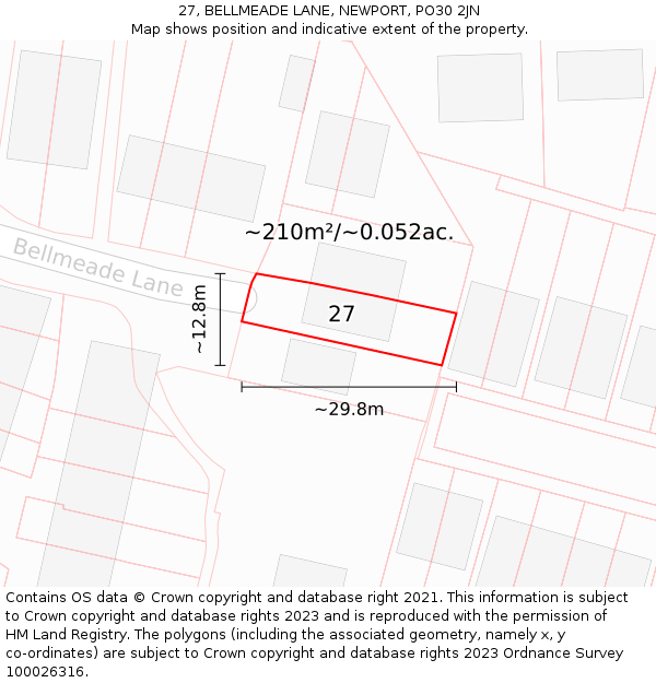 27, BELLMEADE LANE, NEWPORT, PO30 2JN: Plot and title map