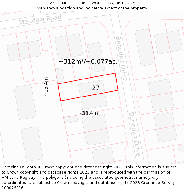 27, BENEDICT DRIVE, WORTHING, BN11 2NY: Plot and title map