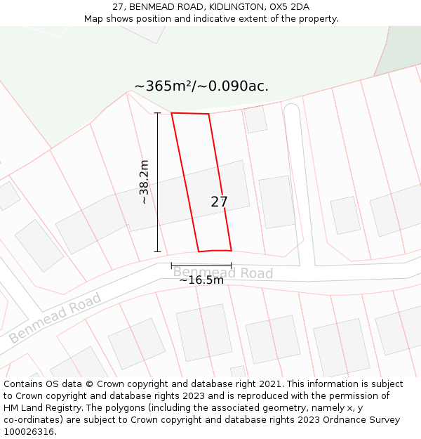 27, BENMEAD ROAD, KIDLINGTON, OX5 2DA: Plot and title map