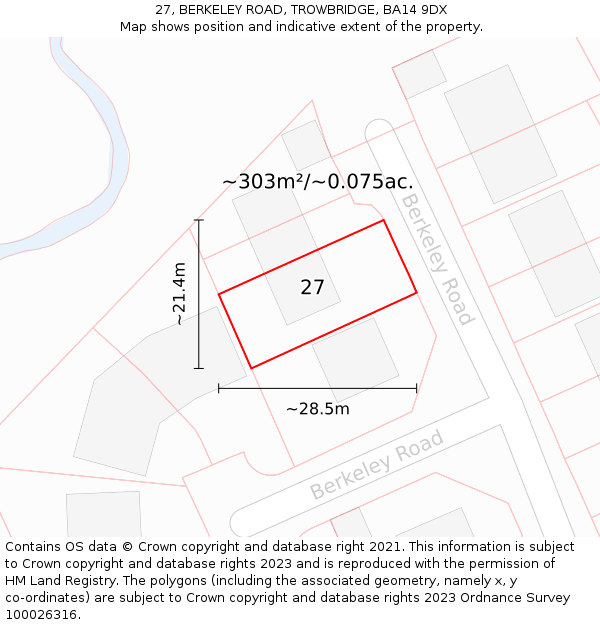 27, BERKELEY ROAD, TROWBRIDGE, BA14 9DX: Plot and title map