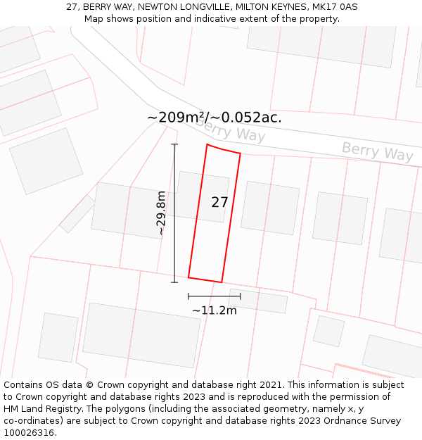 27, BERRY WAY, NEWTON LONGVILLE, MILTON KEYNES, MK17 0AS: Plot and title map