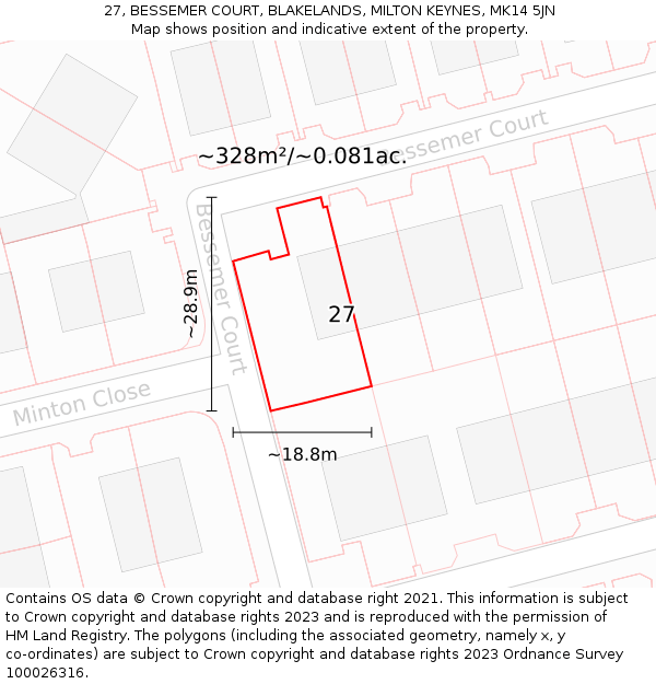 27, BESSEMER COURT, BLAKELANDS, MILTON KEYNES, MK14 5JN: Plot and title map