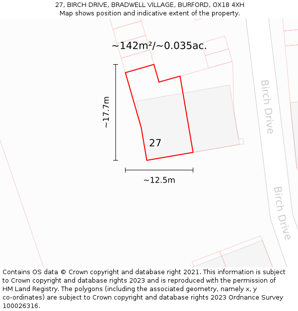 27, BIRCH DRIVE, BRADWELL VILLAGE, BURFORD, OX18 4XH: Plot and title map