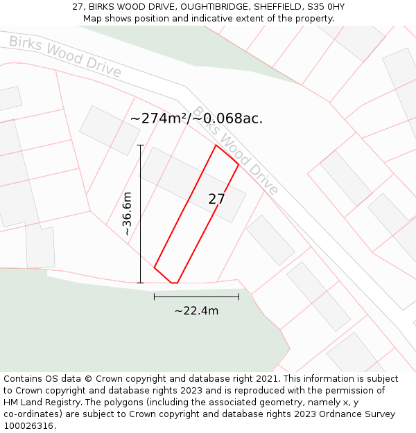 27, BIRKS WOOD DRIVE, OUGHTIBRIDGE, SHEFFIELD, S35 0HY: Plot and title map
