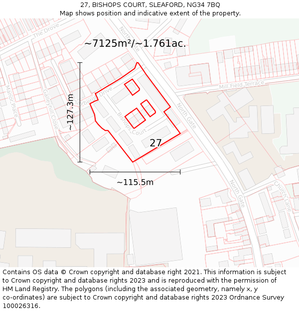 27, BISHOPS COURT, SLEAFORD, NG34 7BQ: Plot and title map