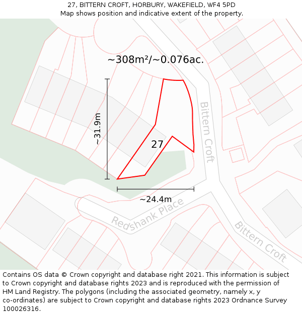 27, BITTERN CROFT, HORBURY, WAKEFIELD, WF4 5PD: Plot and title map