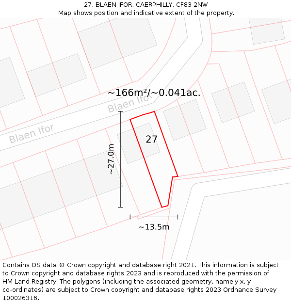 27, BLAEN IFOR, CAERPHILLY, CF83 2NW: Plot and title map