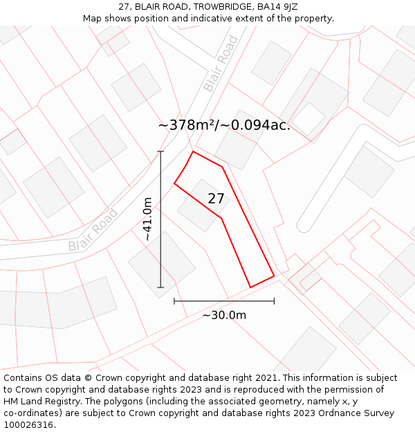 27, BLAIR ROAD, TROWBRIDGE, BA14 9JZ: Plot and title map