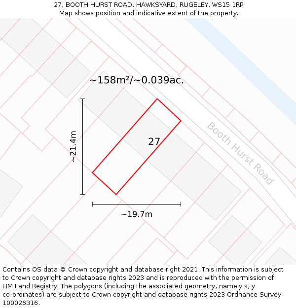 27, BOOTH HURST ROAD, HAWKSYARD, RUGELEY, WS15 1RP: Plot and title map