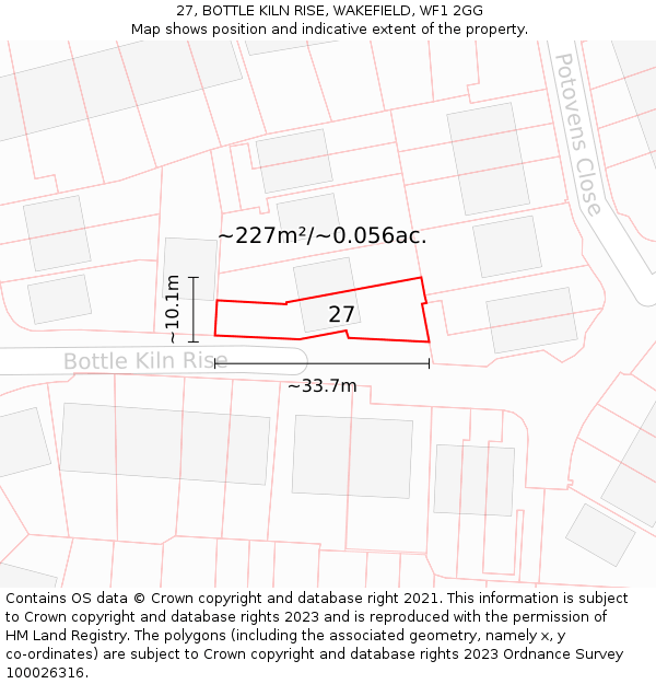 27, BOTTLE KILN RISE, WAKEFIELD, WF1 2GG: Plot and title map