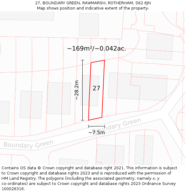 27, BOUNDARY GREEN, RAWMARSH, ROTHERHAM, S62 6JN: Plot and title map