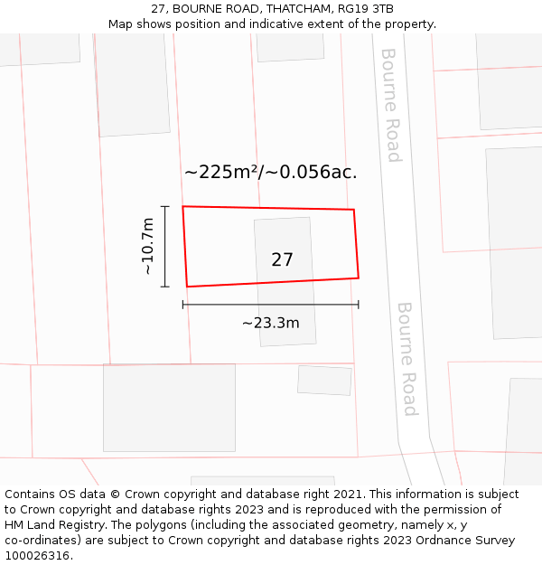 27, BOURNE ROAD, THATCHAM, RG19 3TB: Plot and title map