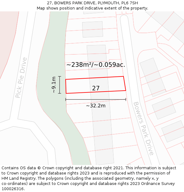 27, BOWERS PARK DRIVE, PLYMOUTH, PL6 7SH: Plot and title map