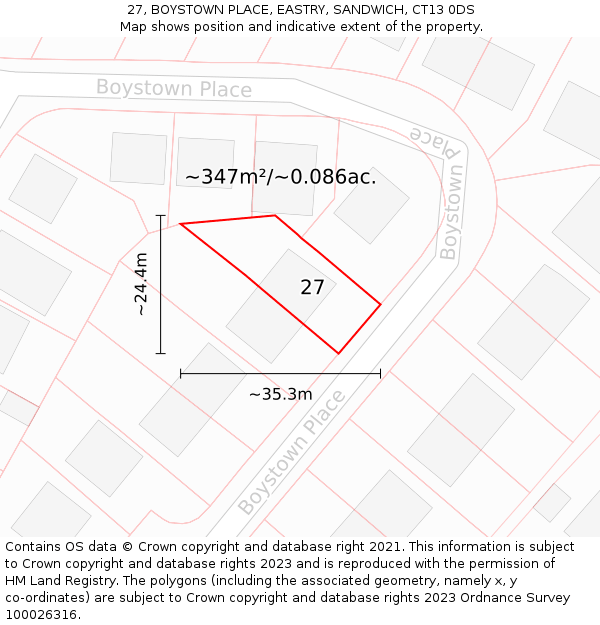 27, BOYSTOWN PLACE, EASTRY, SANDWICH, CT13 0DS: Plot and title map