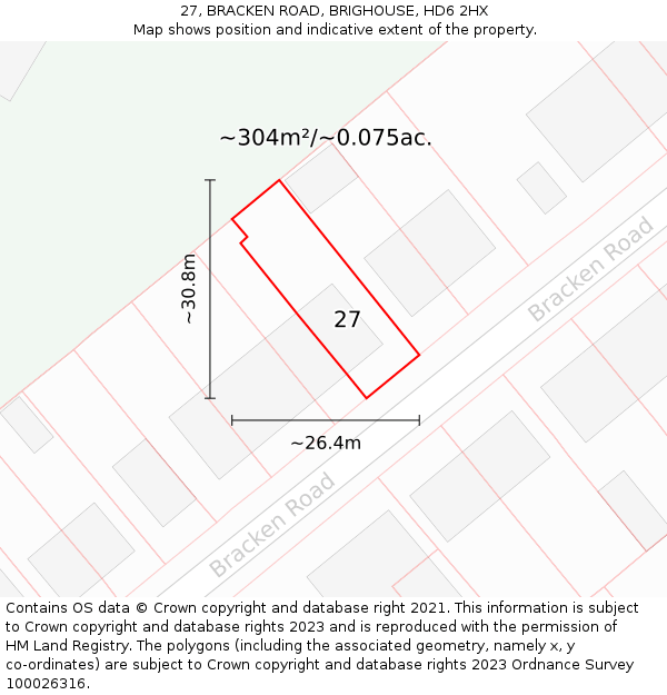 27, BRACKEN ROAD, BRIGHOUSE, HD6 2HX: Plot and title map