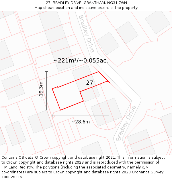 27, BRADLEY DRIVE, GRANTHAM, NG31 7WN: Plot and title map