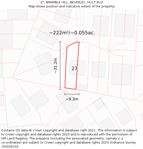 27, BRAMBLE HILL, BEVERLEY, HU17 8UZ: Plot and title map