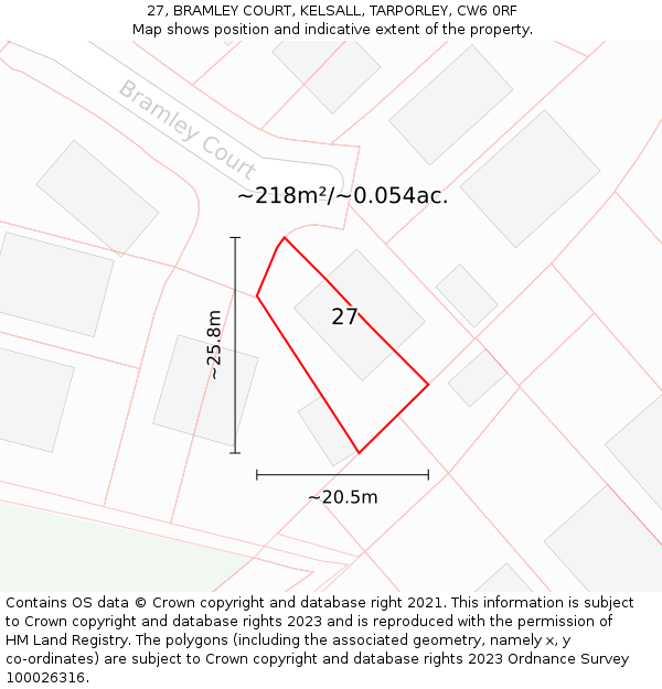 27, BRAMLEY COURT, KELSALL, TARPORLEY, CW6 0RF: Plot and title map