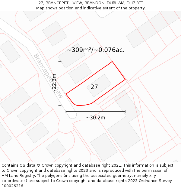 27, BRANCEPETH VIEW, BRANDON, DURHAM, DH7 8TT: Plot and title map