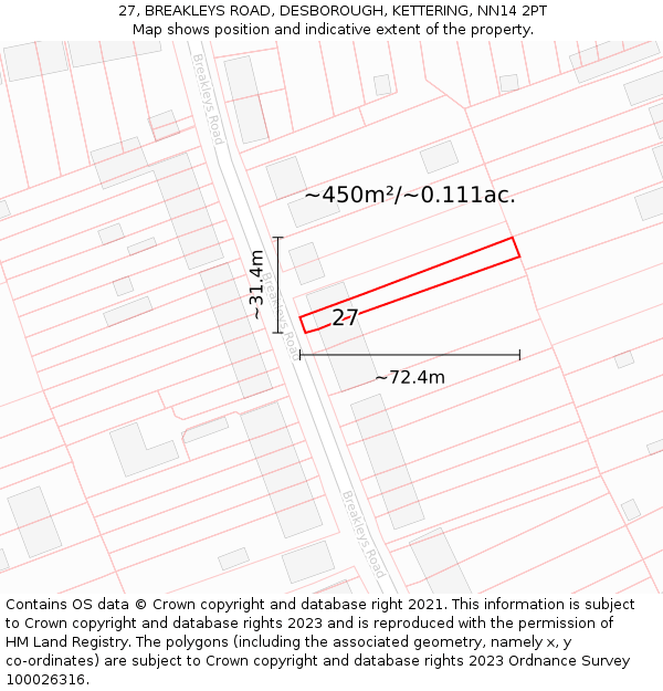 27, BREAKLEYS ROAD, DESBOROUGH, KETTERING, NN14 2PT: Plot and title map