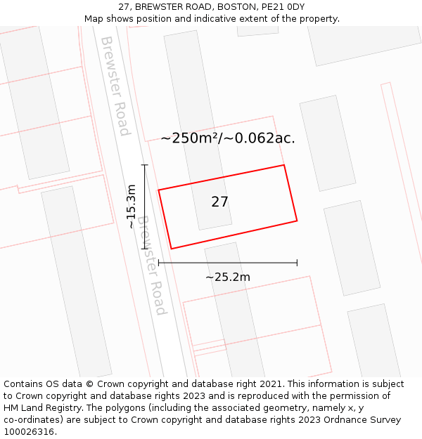 27, BREWSTER ROAD, BOSTON, PE21 0DY: Plot and title map