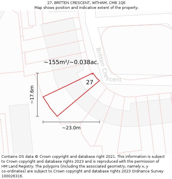 27, BRITTEN CRESCENT, WITHAM, CM8 1QE: Plot and title map