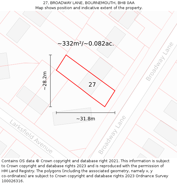 27, BROADWAY LANE, BOURNEMOUTH, BH8 0AA: Plot and title map