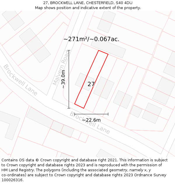 27, BROCKWELL LANE, CHESTERFIELD, S40 4DU: Plot and title map