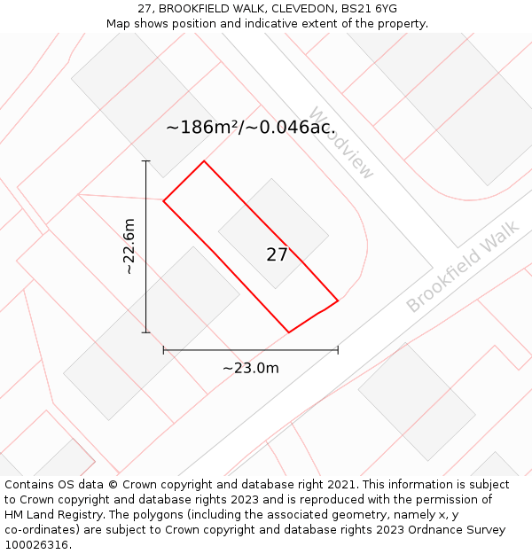 27, BROOKFIELD WALK, CLEVEDON, BS21 6YG: Plot and title map