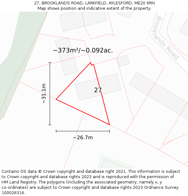 27, BROOKLANDS ROAD, LARKFIELD, AYLESFORD, ME20 6RN: Plot and title map