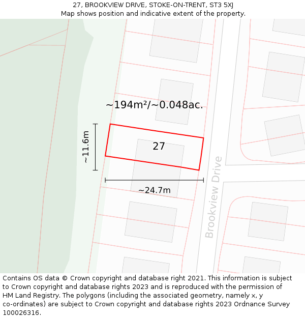 27, BROOKVIEW DRIVE, STOKE-ON-TRENT, ST3 5XJ: Plot and title map