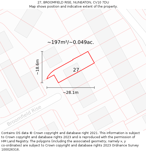 27, BROOMFIELD RISE, NUNEATON, CV10 7DU: Plot and title map