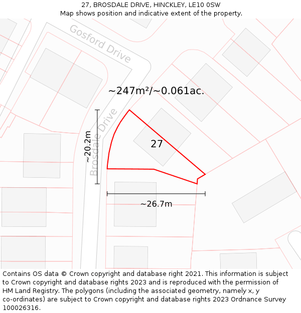 27, BROSDALE DRIVE, HINCKLEY, LE10 0SW: Plot and title map