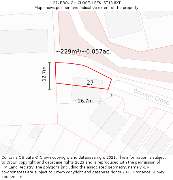 27, BROUGH CLOSE, LEEK, ST13 8XT: Plot and title map