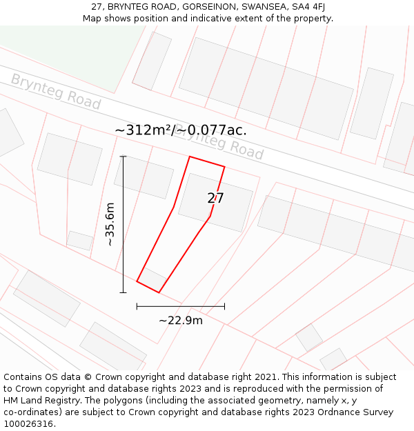 27, BRYNTEG ROAD, GORSEINON, SWANSEA, SA4 4FJ: Plot and title map