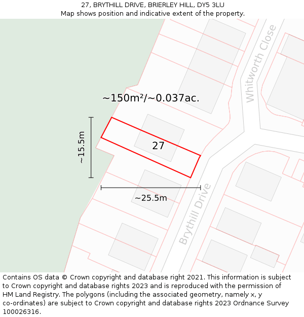 27, BRYTHILL DRIVE, BRIERLEY HILL, DY5 3LU: Plot and title map