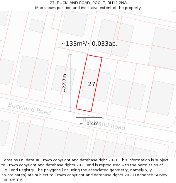 27, BUCKLAND ROAD, POOLE, BH12 2NA: Plot and title map