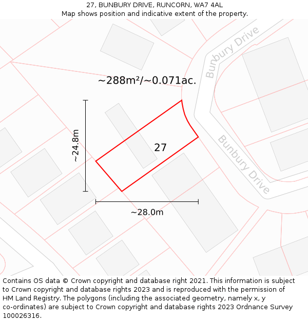 27, BUNBURY DRIVE, RUNCORN, WA7 4AL: Plot and title map