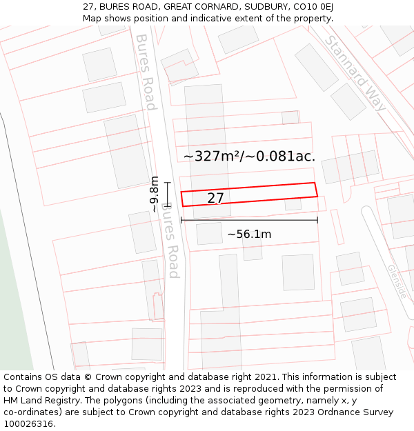 27, BURES ROAD, GREAT CORNARD, SUDBURY, CO10 0EJ: Plot and title map