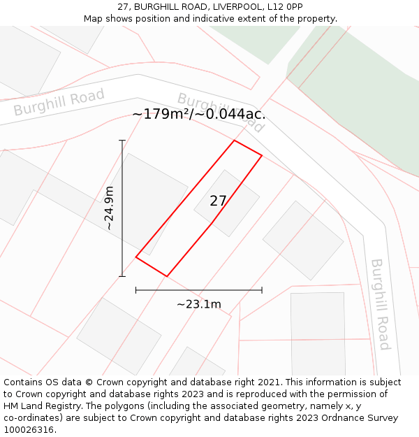 27, BURGHILL ROAD, LIVERPOOL, L12 0PP: Plot and title map